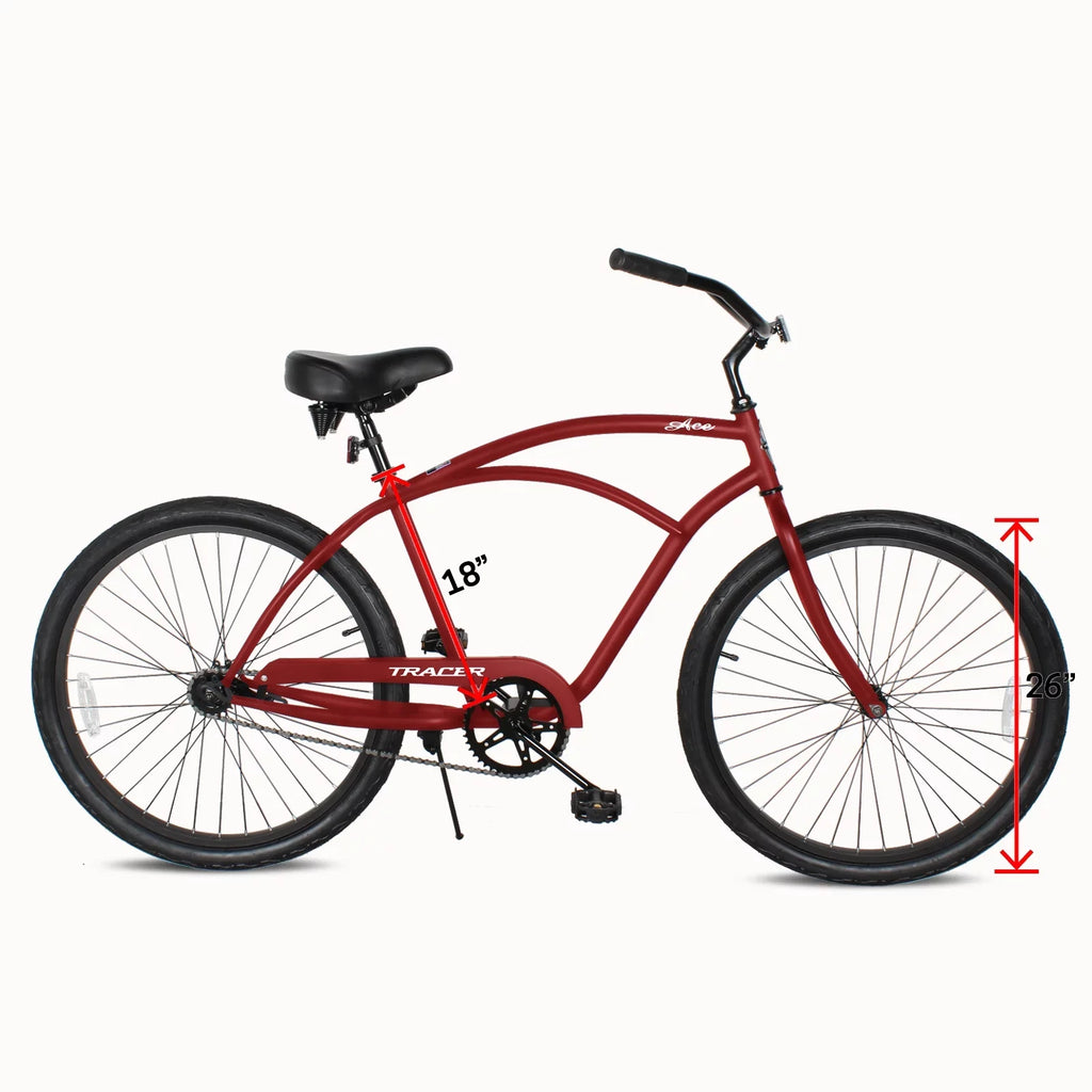Tracer Ace 26 Inch Beach Cruiser Bikes Single Speed with Coaster Brake for Men - Red
