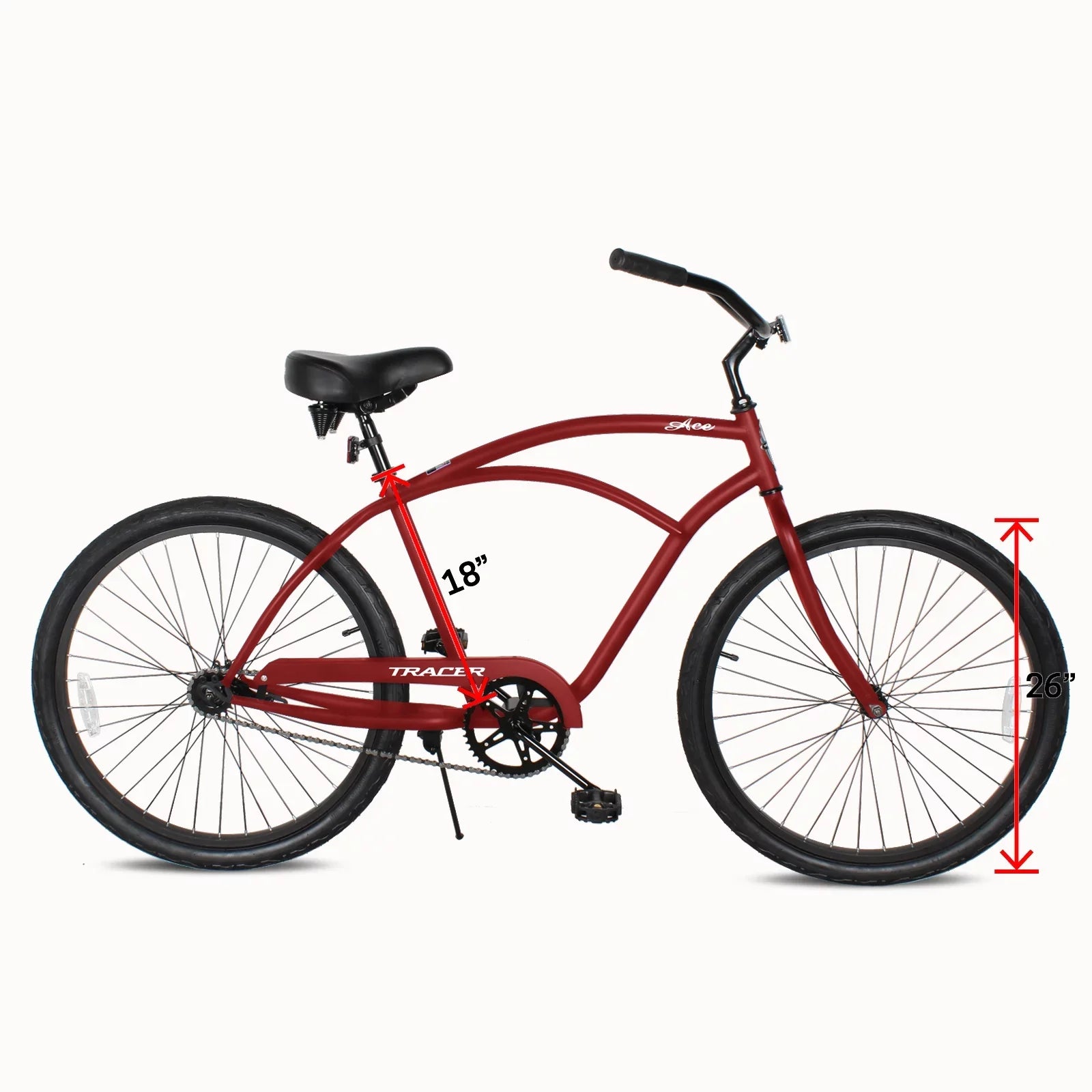 Tracer Ace 26 Inch Beach Cruiser Bikes Single Speed with Coaster Brake for Men - Red