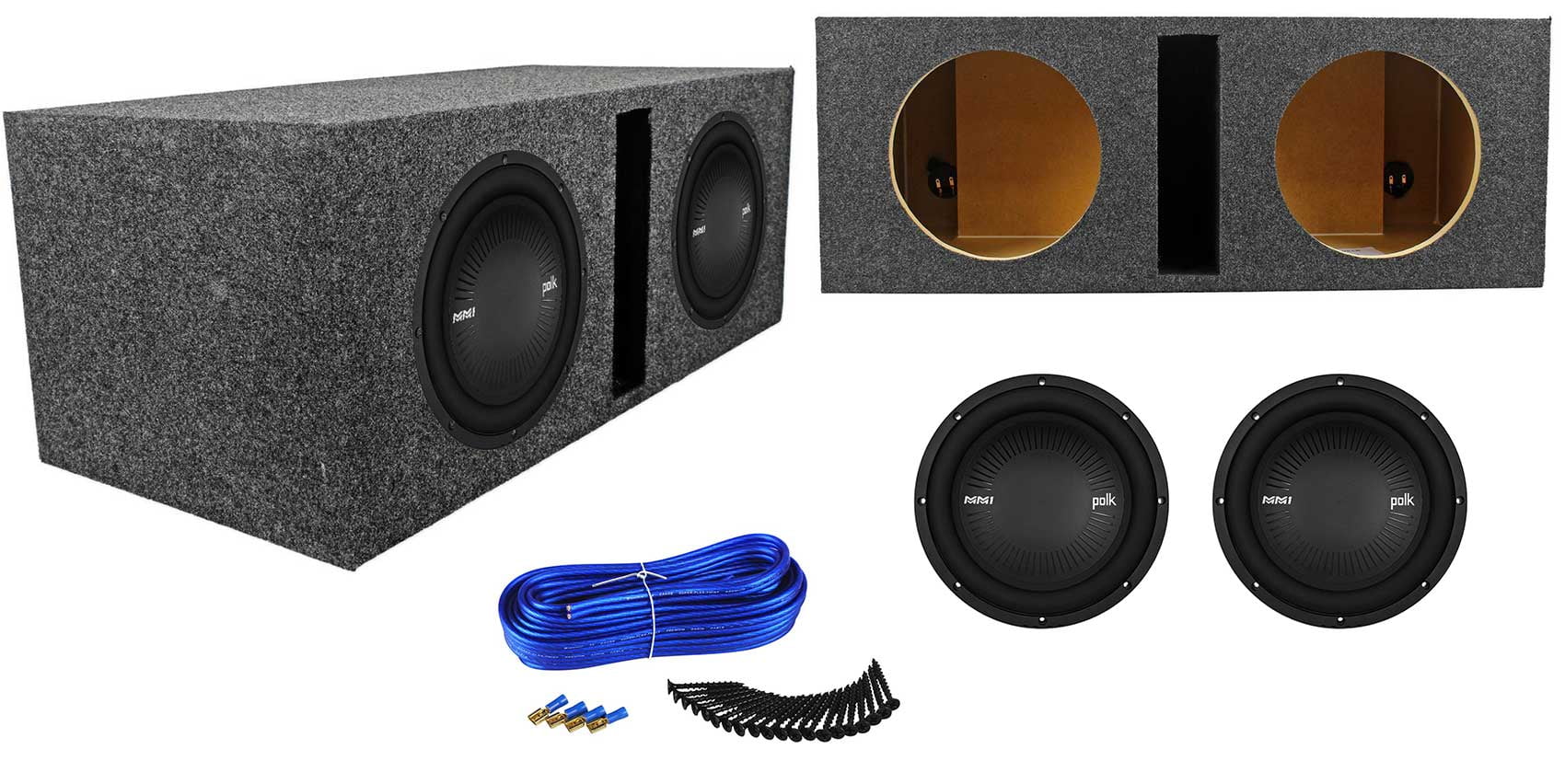 (2) Polk Audio MM1042DVC 10” 2400w Car Audio Subwoofers+Vented Sub Box Enclosure