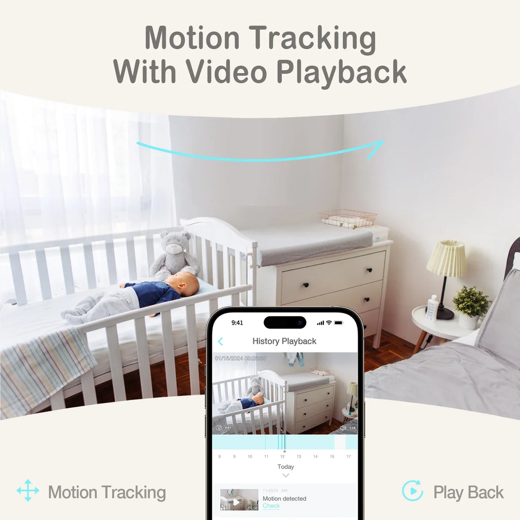 Sense-U Smart 2K Video Baby Monitor(& Eligible) with No Monthly Fee, Pan-Tilt-Zoom, Person/Baby Crying Sound/Motion Detection, 2-Way Talk, Night Vision, Background Audio, Activity Zone