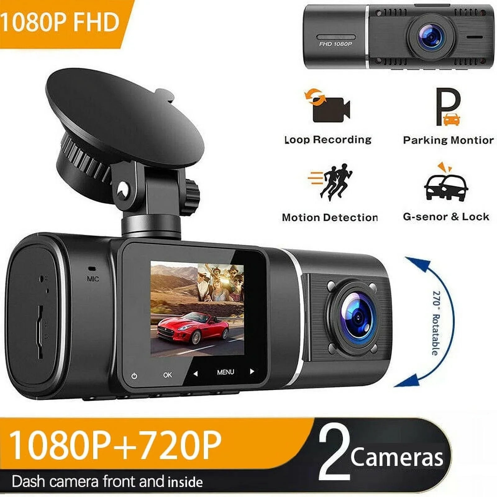 Dash Cam 1080P  1.5 Inch  Display Car Camera , Night Vision Car Camera ,Parking Mode, G-Sensor, Loop Recording,
