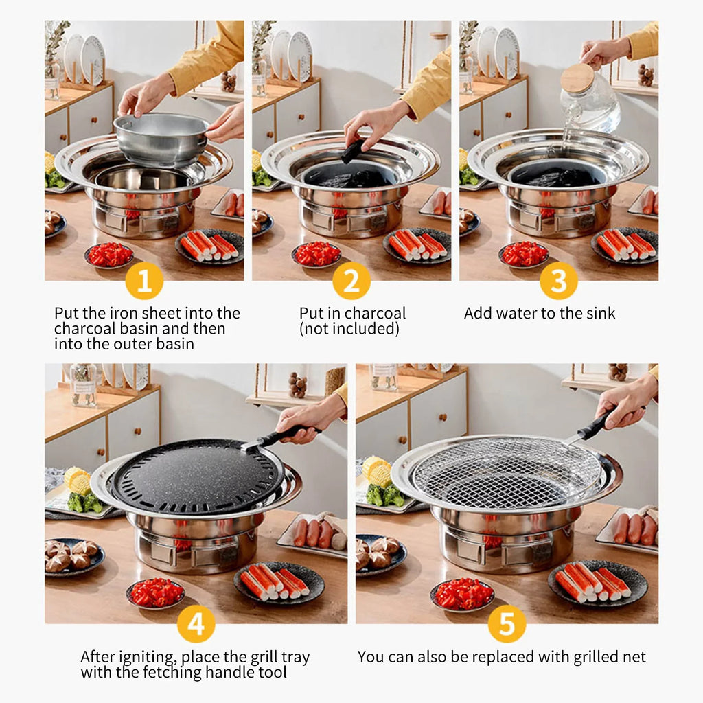Multifunctional Round Smoker Grill with Grilled Net & Tray, Anself Grill Stove