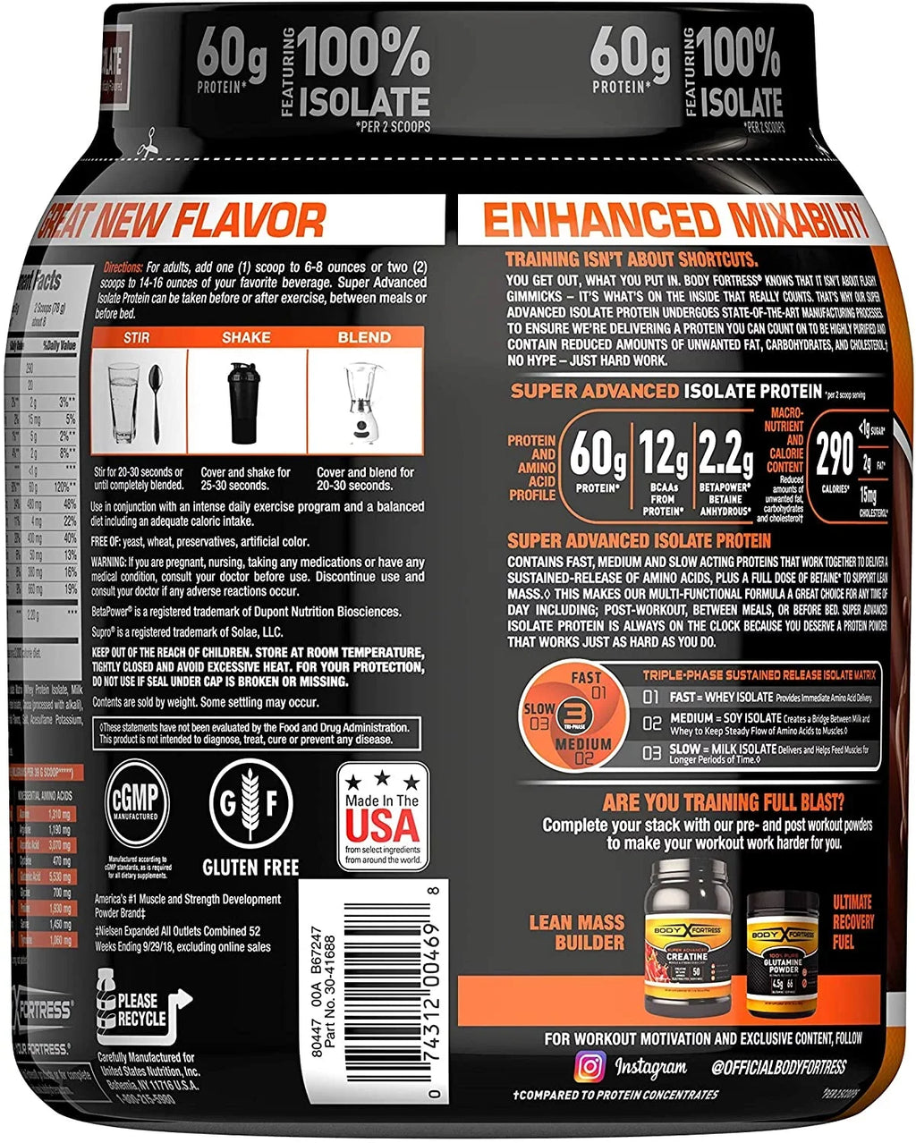 Body Fortress Super Advanced Whey Protein Isolate Powder, Gluten Free, Chocolate, 1.5 lbs (Packaging May Vary)