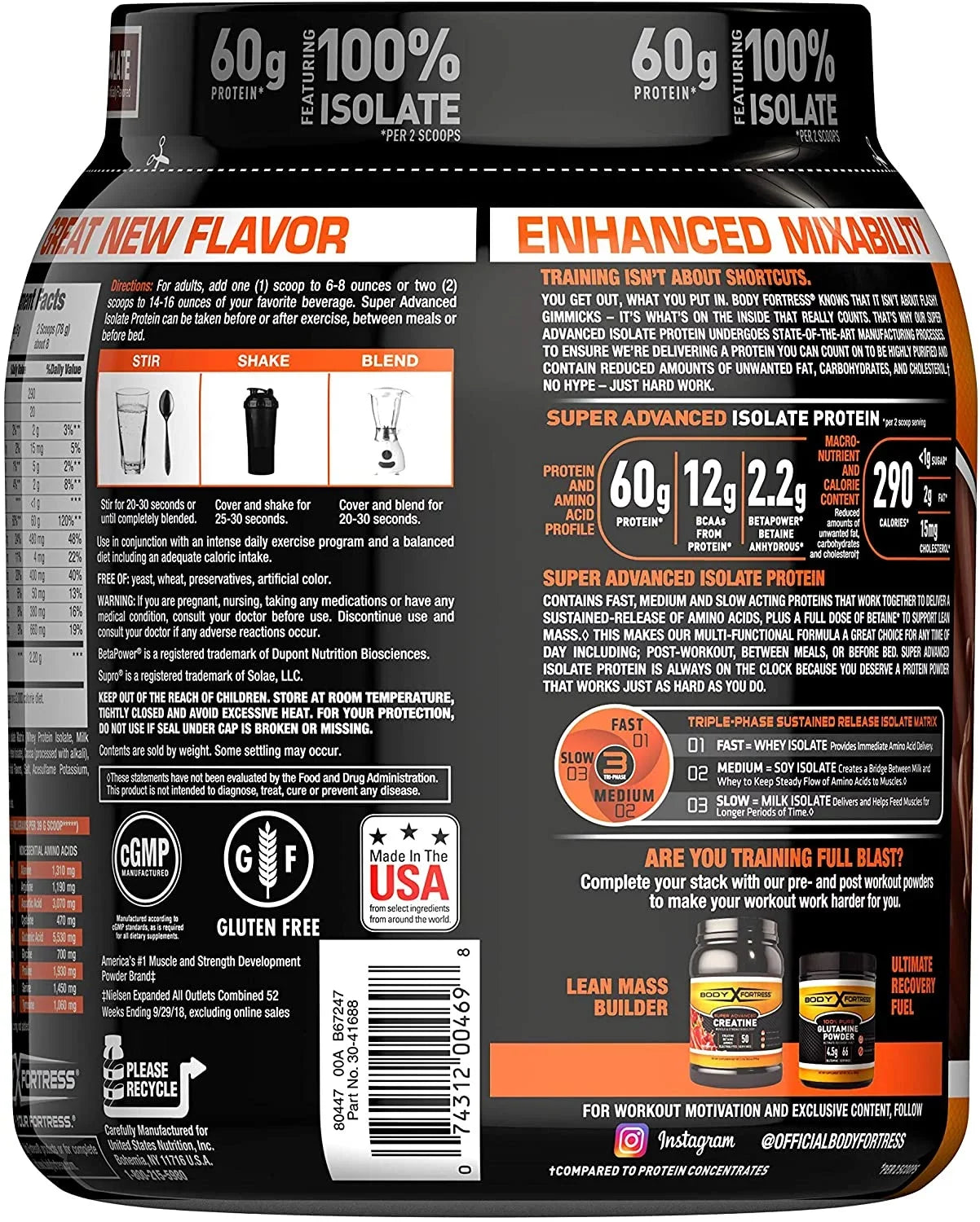 Body Fortress Super Advanced Whey Protein Isolate Powder, Gluten Free, Chocolate, 1.5 lbs (Packaging May Vary)