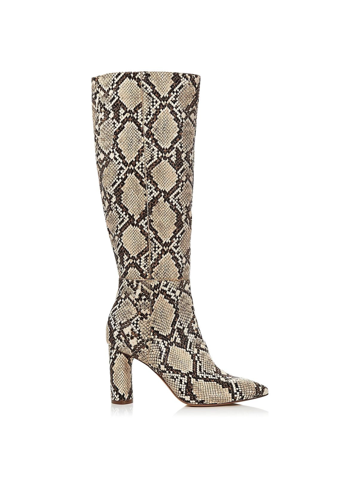 Aqua Womens Maria Leather Block Heel Knee-High Boots Beige 7.5 Medium