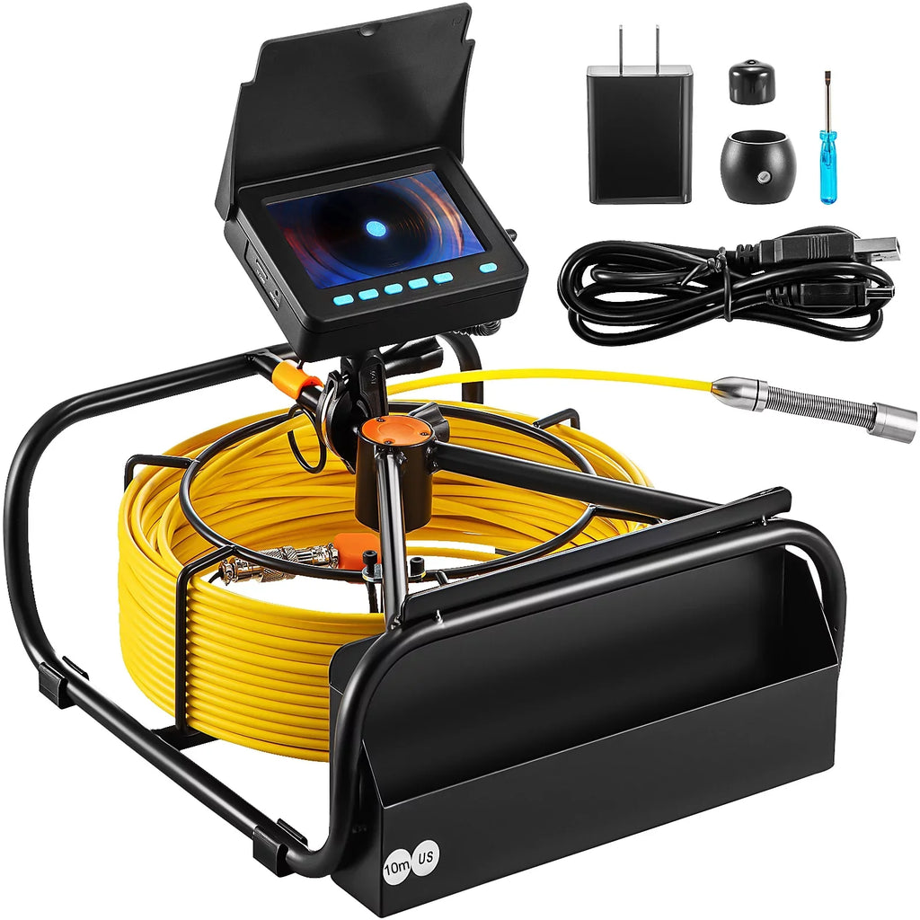 Sewer Camera 32.8FT Cable Pipeline Inspection Camera 4.3 in.   Monitor Pipe Camera Screen Waterproof IP68 Duct Inspection Camera with 6PCS LEDs 8500MAH Lithium Battery,  Function 10M