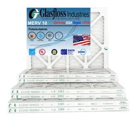 Glasfloss 12x30x1 -  10 -Qty:12 - Furnace Air Filter - Made in  (Actual Size: 11.5 x 29.5x7/8 inch)