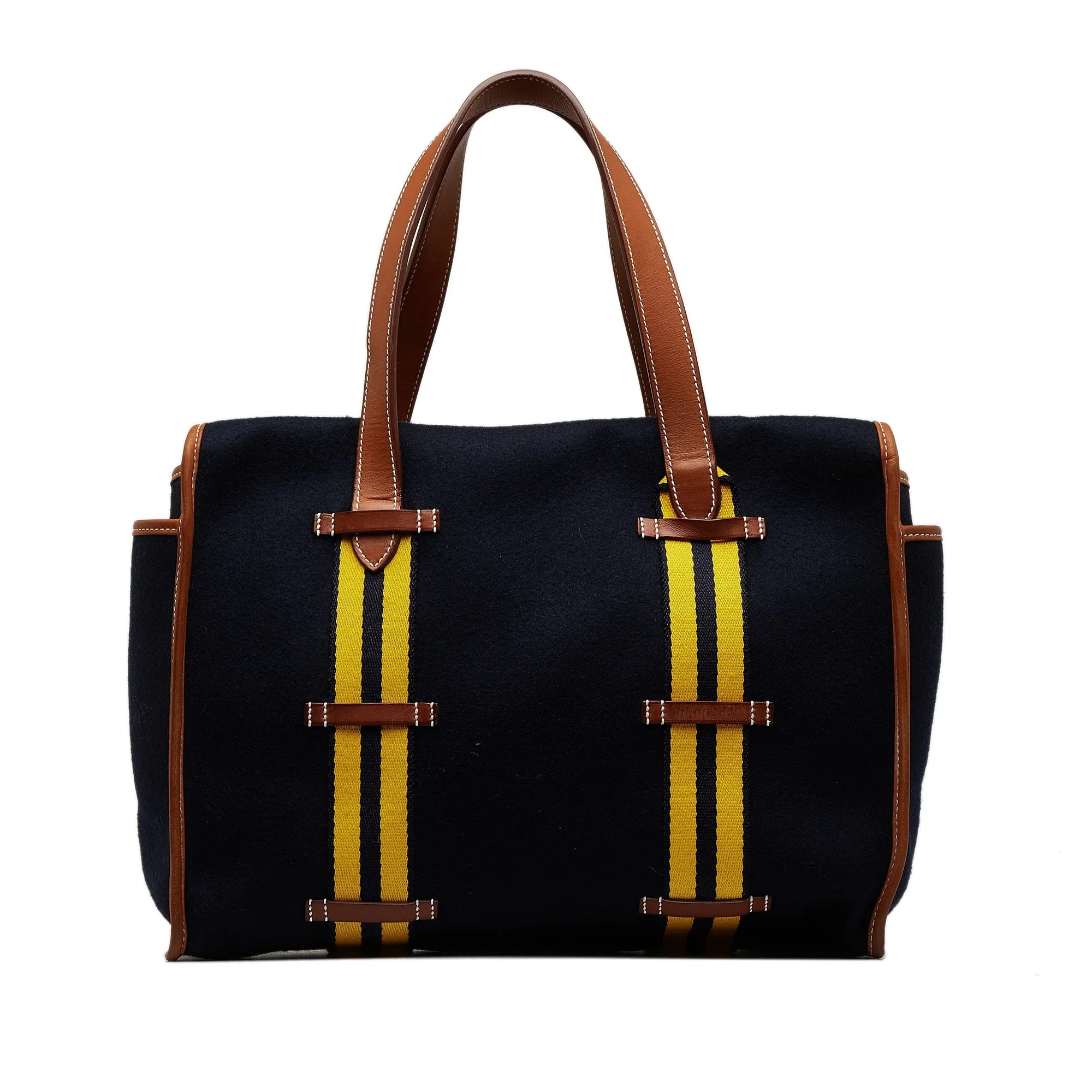 Pre-Owned Authenticated Hermès Cabas Camail Tote Bag Wool Fabric Blue Unisex (Good)