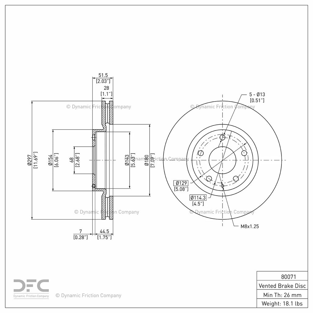 Front Dynamic Friction Company  Coated Brake Rotor 604-80071 (1) For 2013-2015 Mazda -5, 2014-2015 Mazda 6