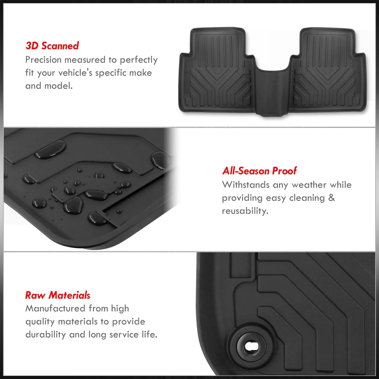 Distributors 3-Piece All Weather Season Proof Guard  Rubber Floor Mats Liner Front Rear Set Compatible/Replacement For Honda -V     2017 2018 2019 2020 2021 2022 17 18 19 20 21 22