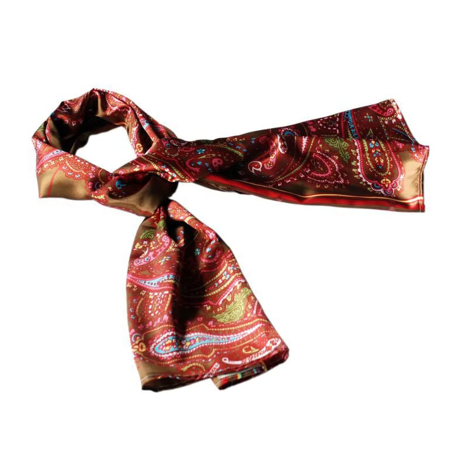 Blancho Brown Chic Paisley & Stripes Design Fashion Soft Silk Scarf/Wrap/Shawl(Large)