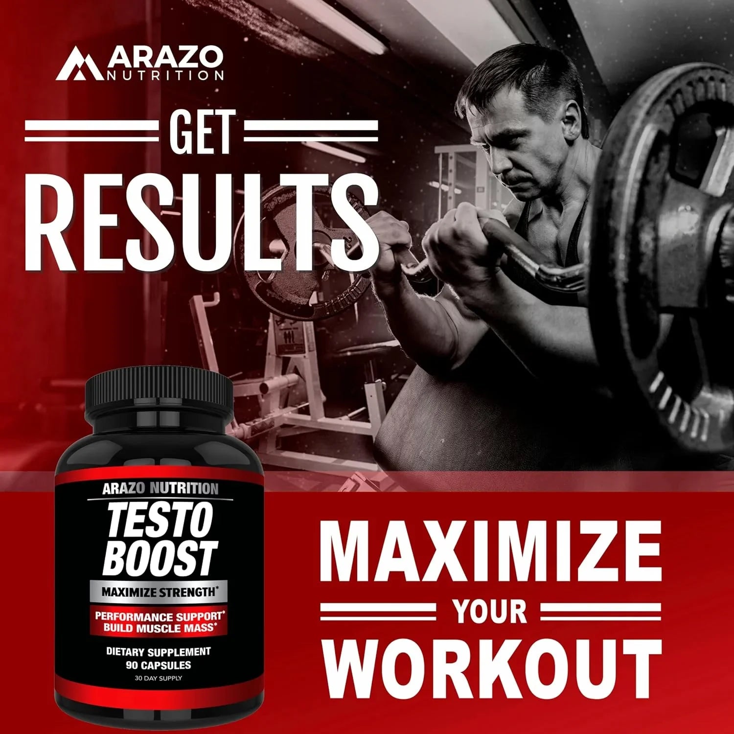 Arazo Nutrition TestoBoost Test Booster Supplement - Potent & Natural Herbal Pills - Boost Muscle Growth - Tribulus, Horny Goat Weed, Hawthorn, Zinc, Minerals - 90 Capsules