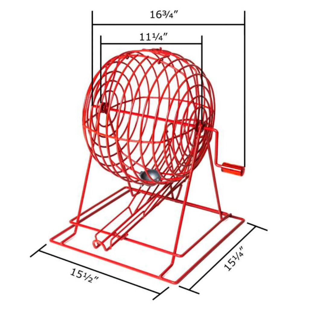 Professional Bingo Game Set with Extra Large Bingo Cage (19” High), Single Sided Ping Pong Bingo Balls and Master Bingo Board – Red Cage with Acrylic Handle