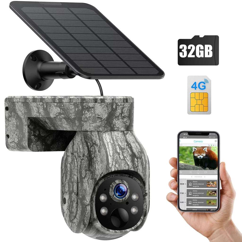 Cellular Trail Camera Wireless 4G , Solar Game Camera with 360°Pan 90°Tilt, 2K Night Vision, Live View, Waterproof, Cloud Storage,  Motion, No WiFi Hunting Security Cam with  & Card