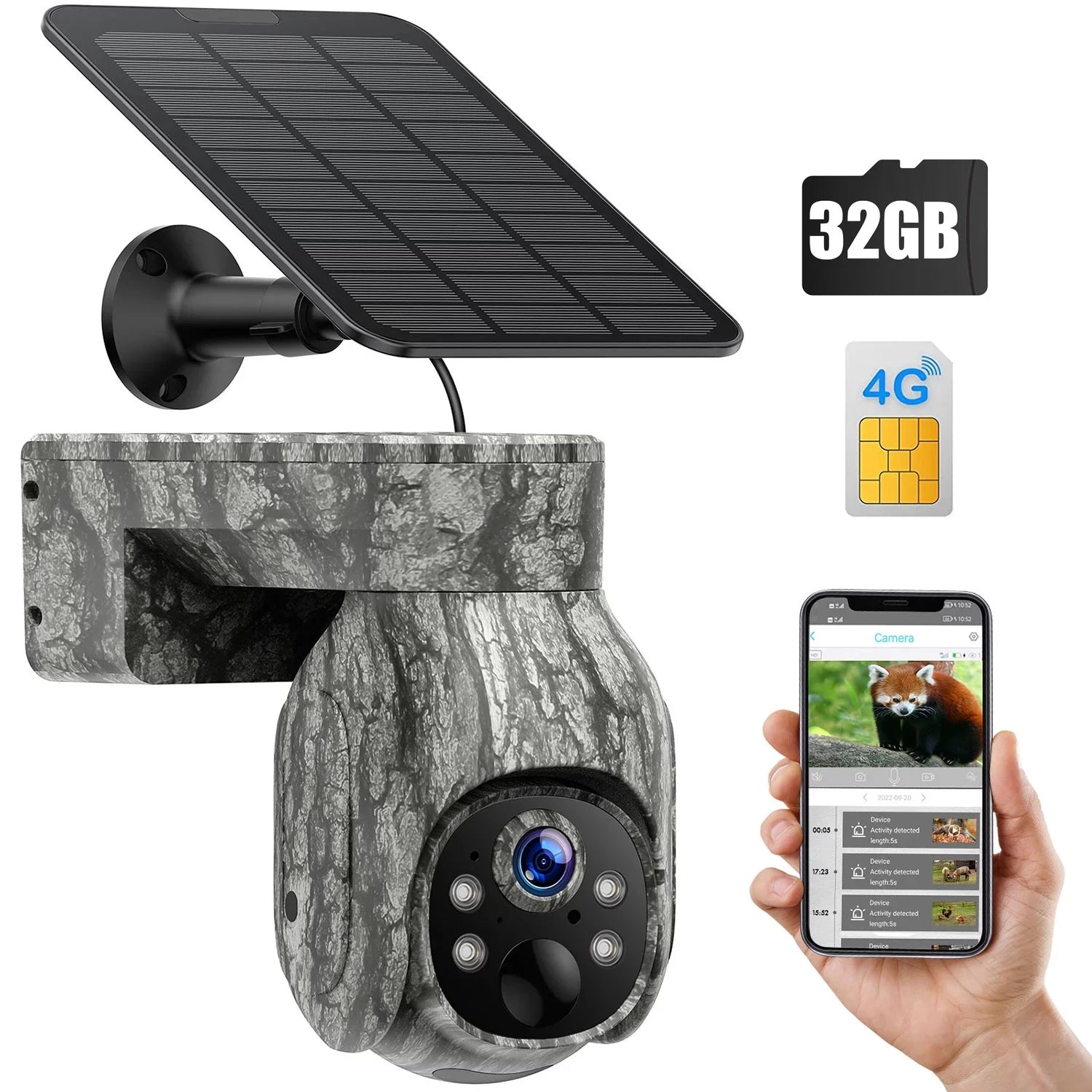 Cellular Trail Camera Wireless 4G , Solar Game Camera with 360°Pan 90°Tilt, 2K Night Vision, Live View, Waterproof, Cloud Storage,  Motion, No WiFi Hunting Security Cam with  & Card
