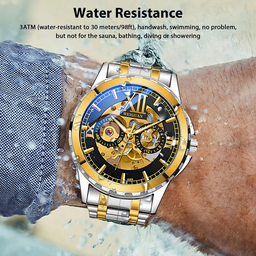Men's Automatic Mechanical Stainless Steel Watch Luxury Business Hollow Skeleton