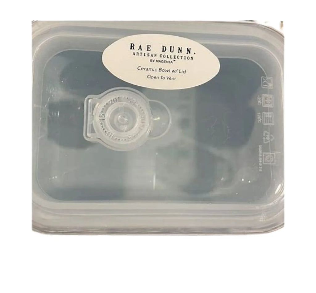 Rae Dunn   Ceramic Blue Rectangle Bowl with Lid and Vent Black  Letters Easter Kitchen Leftovers