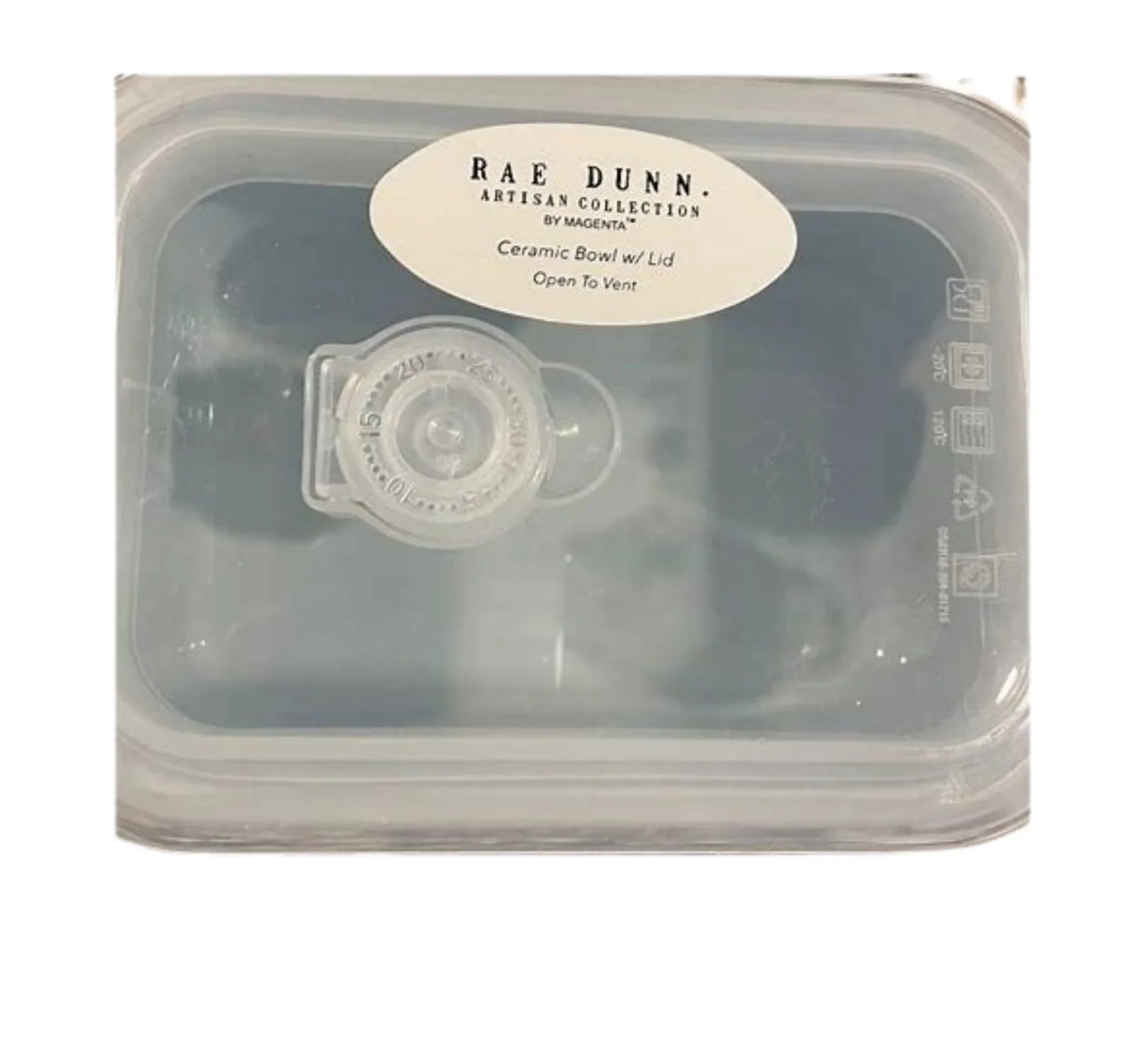 Rae Dunn   Ceramic Blue Rectangle Bowl with Lid and Vent Black  Letters Easter Kitchen Leftovers