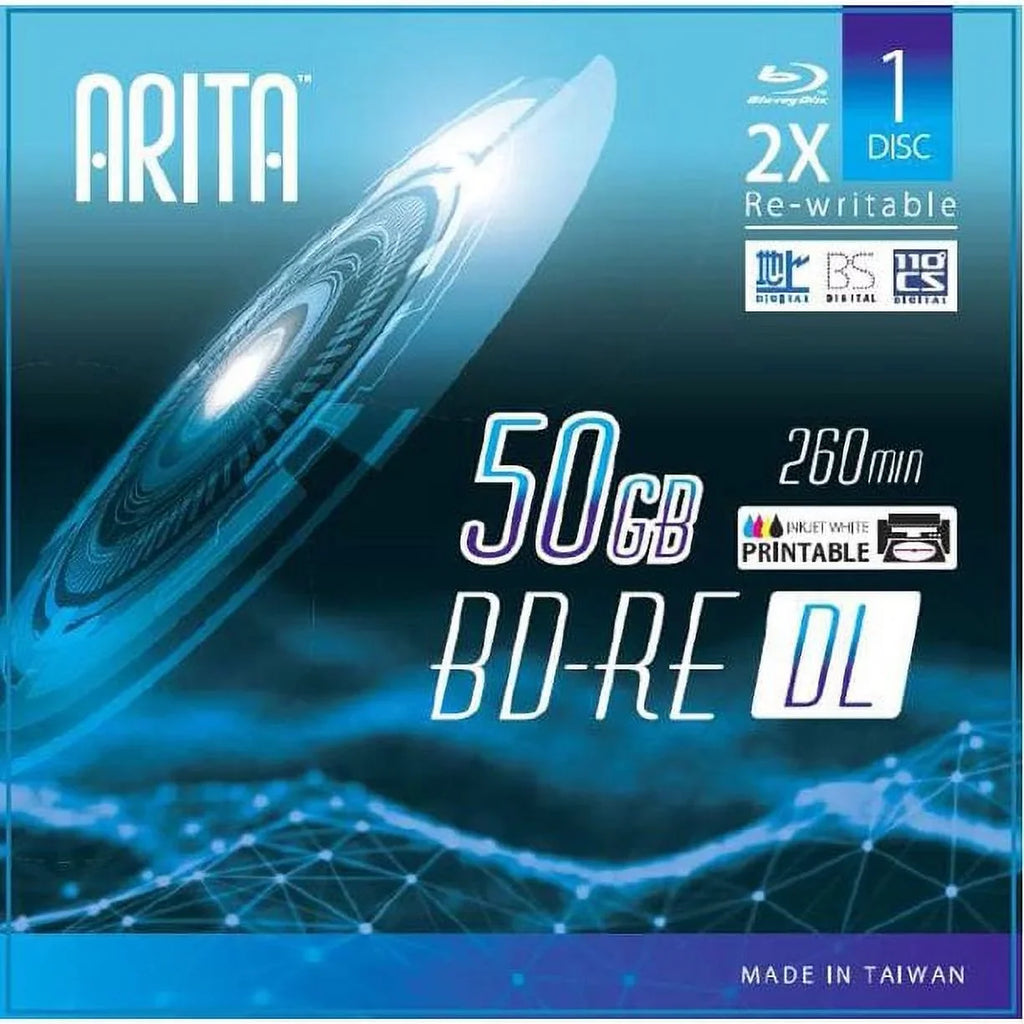 10 Pack Arita -  Rewritable 50GB Double Layers 2X 260Min White Inkjet Hub Printable Blank Disc w/ Jewel Case