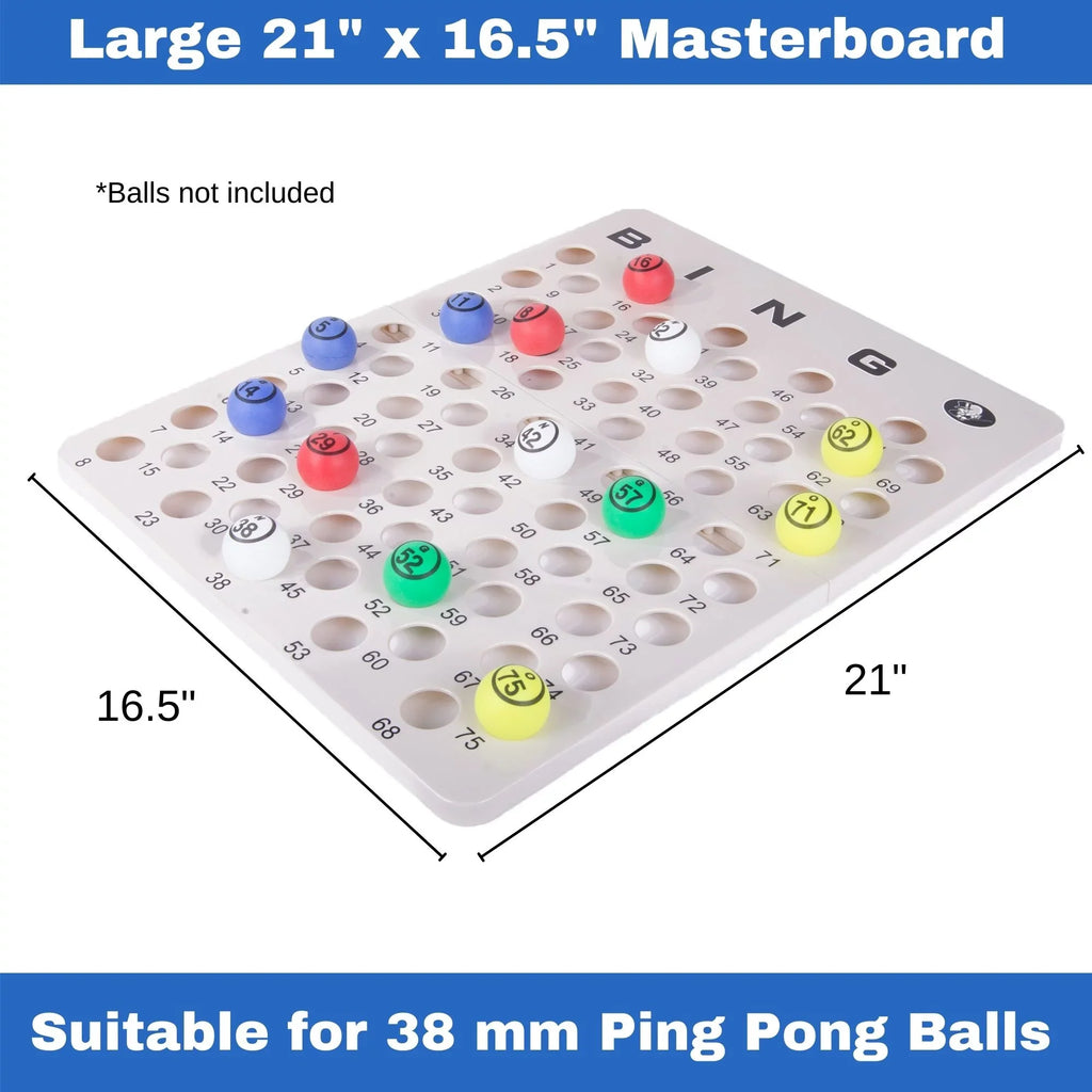 Professional Bingo Game Set with Extra Large Bingo Cage (19” High), Single Sided Ping Pong Bingo Balls and Master Bingo Board – Red Cage with Acrylic Handle