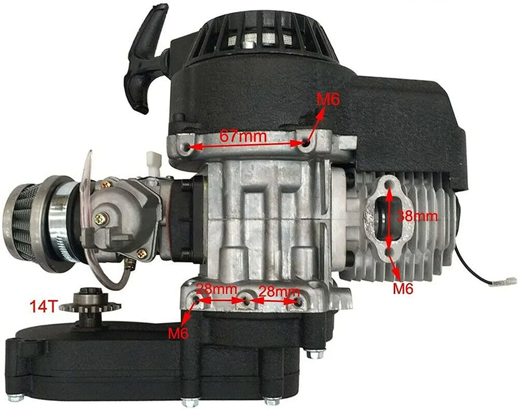 Oukaning 49cc 2 Stroke Mini Engine Motor Kit, Air-Cooled Racing Engine for Pocket Bicycle Mini Off-Road Vehicle Atv
