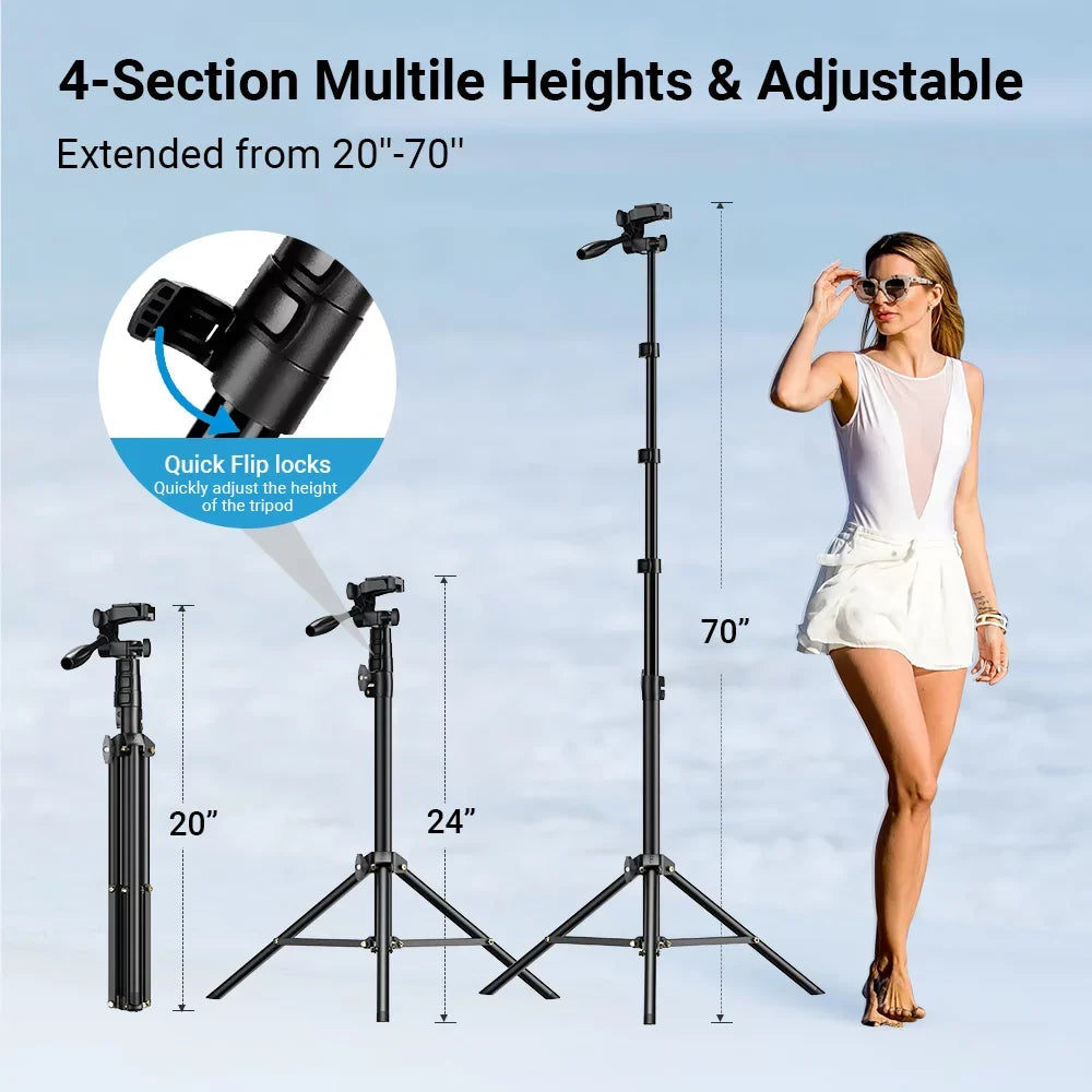 Apexel 2 in 1 Selfie Stick Tripod, Extendable Aluminum Alloy Stand with Remote Shutter, Smartphone Camera Vlog Selfie Group Photo Taking, Live Streaming Video Recording Phone