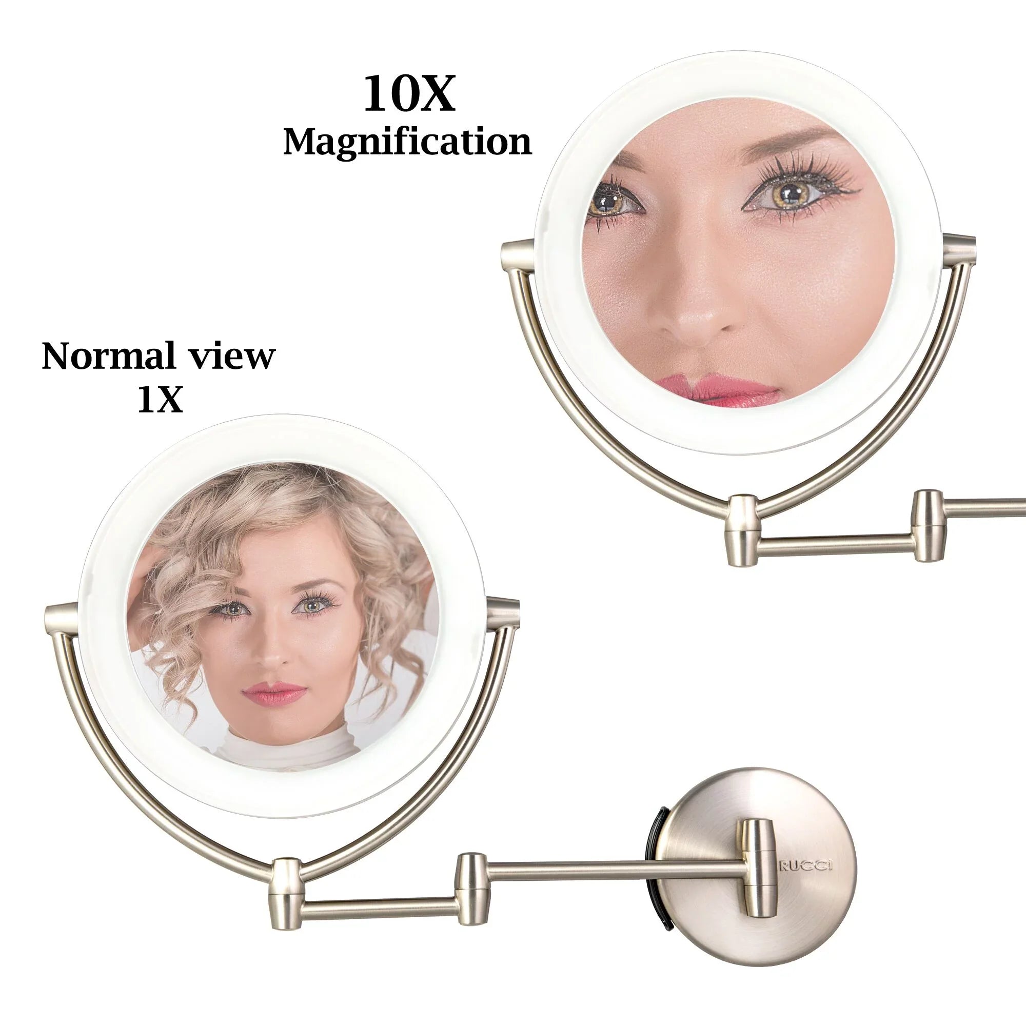 Rucci M1000 13.5 in. 1x & 10x Magnifying Lighted Makeup Vanity Mirror with 3 Touch, 3 Tones,  Adapter & Battery