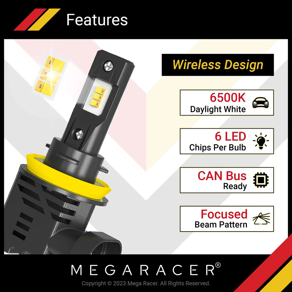 Mega Racer Mercedes-Benz E350 Wireless H11 H8 H9 H16  Headlight Bulbs 6500K Cool White 12V 50W 12000LM Mercedes-Benz E350 2006 2007 2008 2009 2010 2011 2012 06 - 12 Fog Light Automotive Replacement