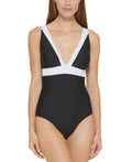 Plunging Colorblocked One-Piece Swimsuit,  4