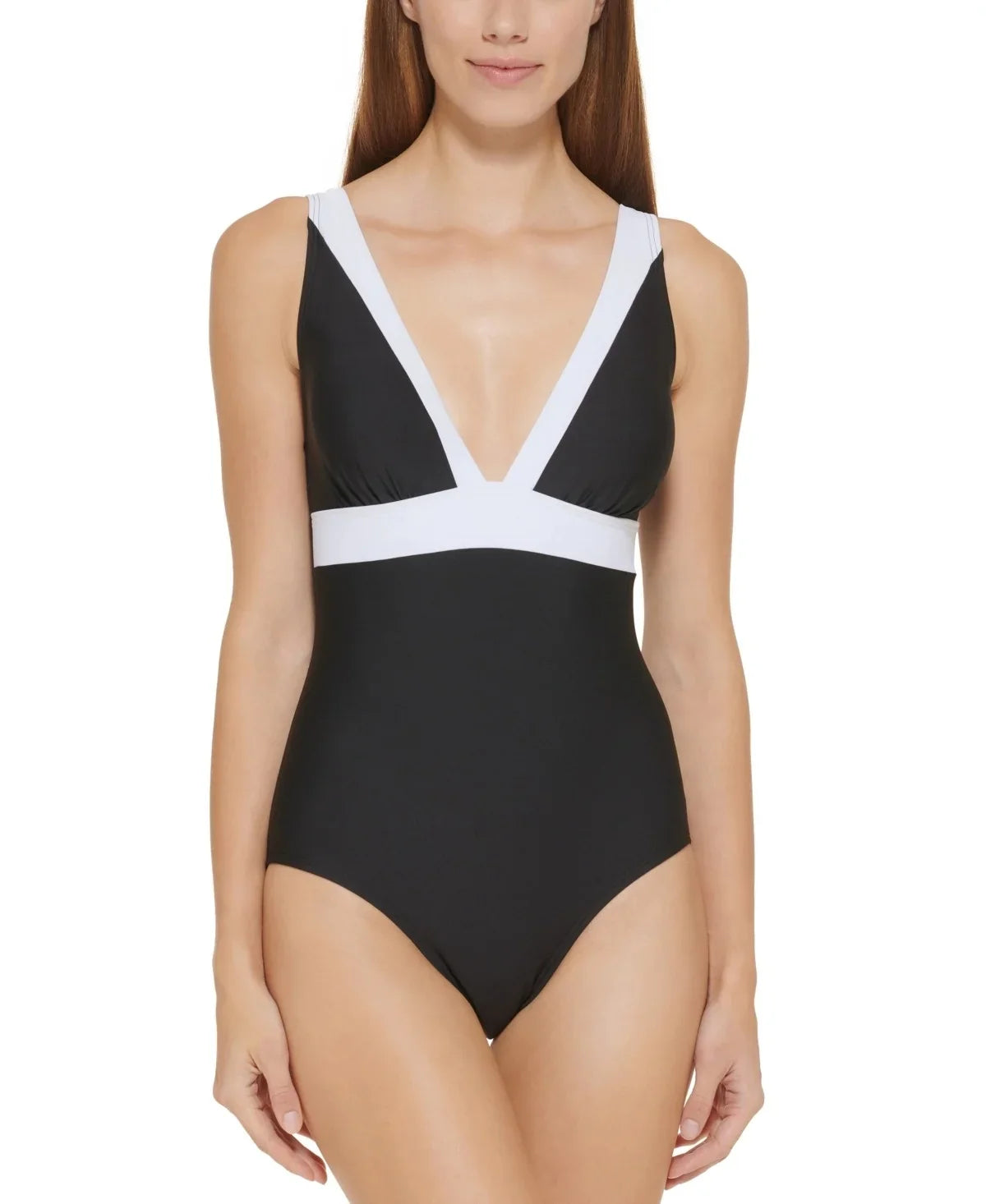 Plunging Colorblocked One-Piece Swimsuit,  4