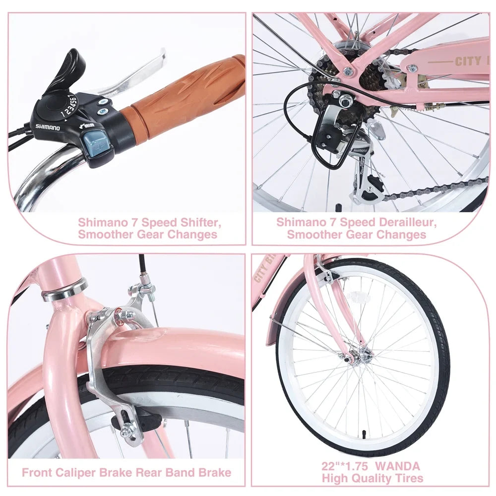 Yone jx je Kids Bike 22 Inch Bicycle for Girls Ages 8+Years, Aluminium Alloy Frame,7-speed Shifter and derailleur,Pink