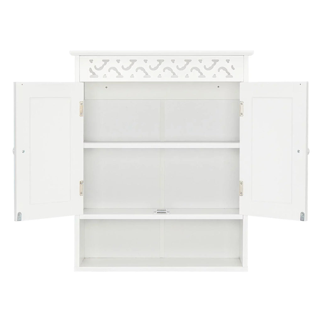 UBesGoo Wall Mounted Medicine Cabinet, Bathroom Storage Cabinet with Double Doors and Open Shelf for Kitchen Home Hotel, White