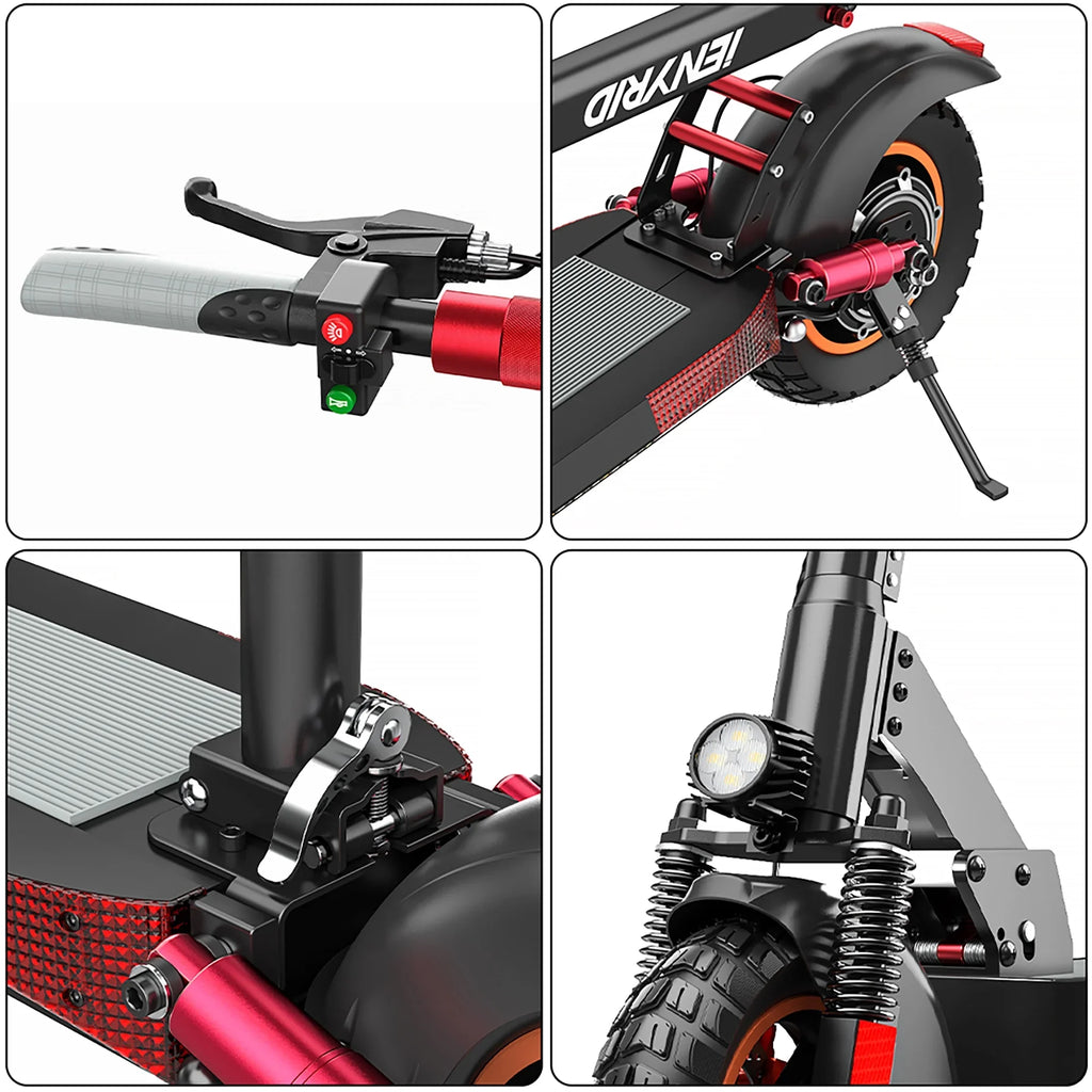 iENYRID Commuter E-Scooter Adult Electric Scooter with Seat,  Folding Adult Electric Skateboard up to 330lbs and 28 Miles Long Range, 10 inch Off Road Tires 600W(Peak 800W)
