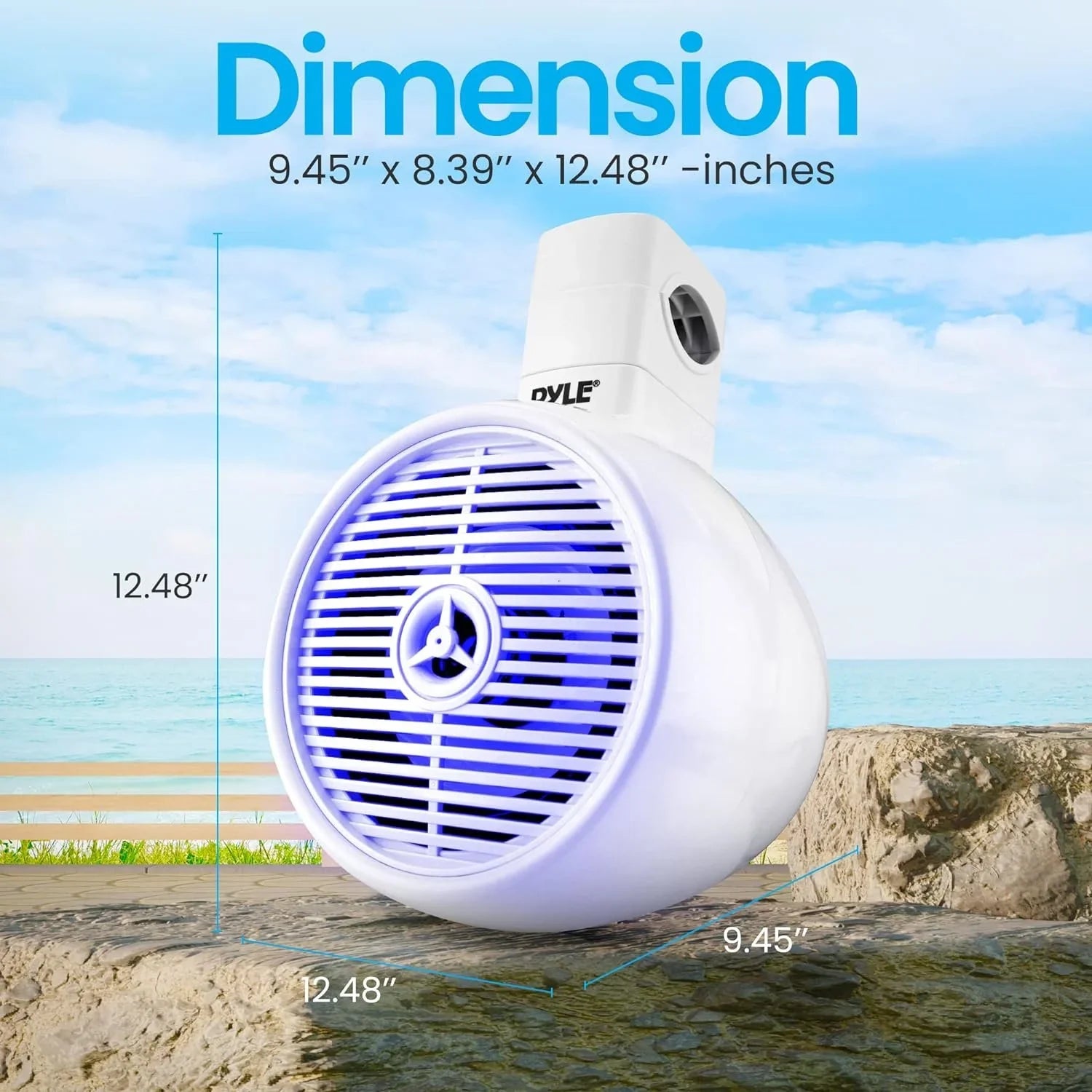 6.5" Marine Wakeboard Water Resistant Bluetooth Speaker - Single 2-Way Mini Box Speaker System with Built-in  Lights, White PLMRWKBT65WT