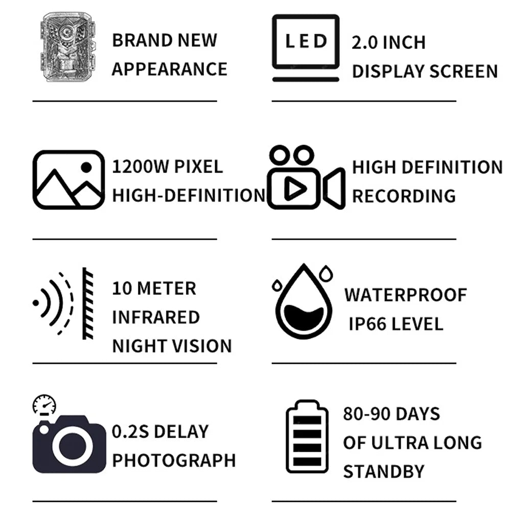 Shinysix Sport Camera,Use 2.0inch  Camera Day Dual Observation IP66 Waterproof  Display Video Infrared Camera Day Dual Use 2.0inch 1080P Infrared Camera 2.0inch  Display Video Camera Animal
