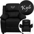 Personalized Deluxe Padded Black LeatherSoft Kids Recliner with Storage Arms