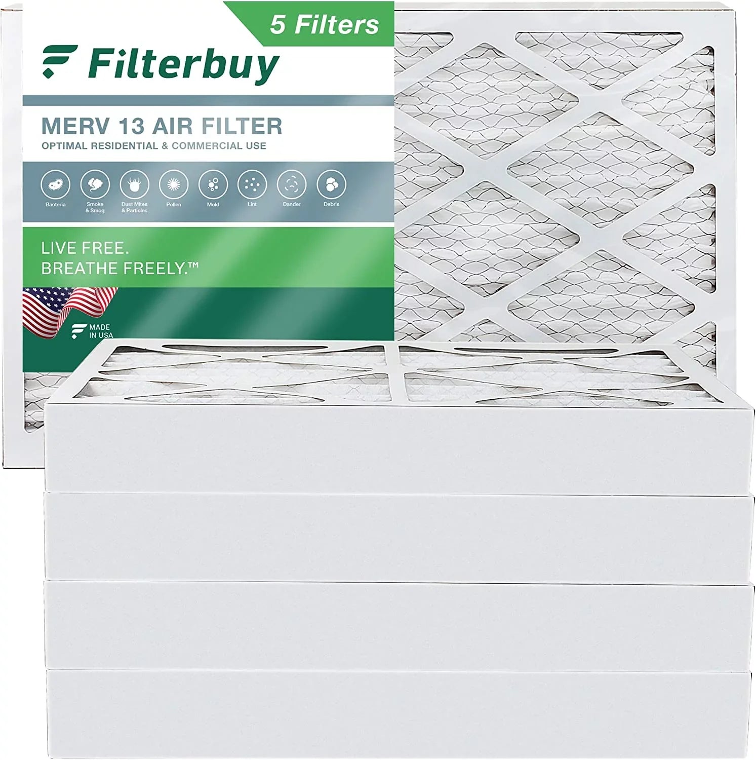 Filterbuy 16x25x4  13 Pleated   Furnace Air Filters (5-Pack)