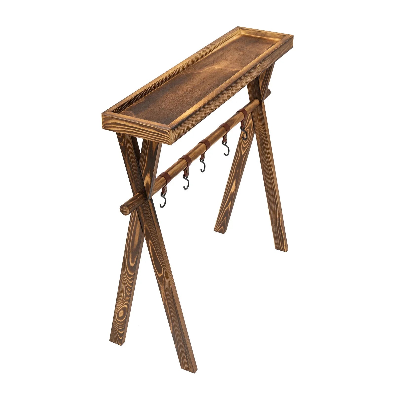 Miumaeov Wooden Portable Picnic Rack Outdoor Grill Rack Storage Table Shelf for Picnic, Camping,