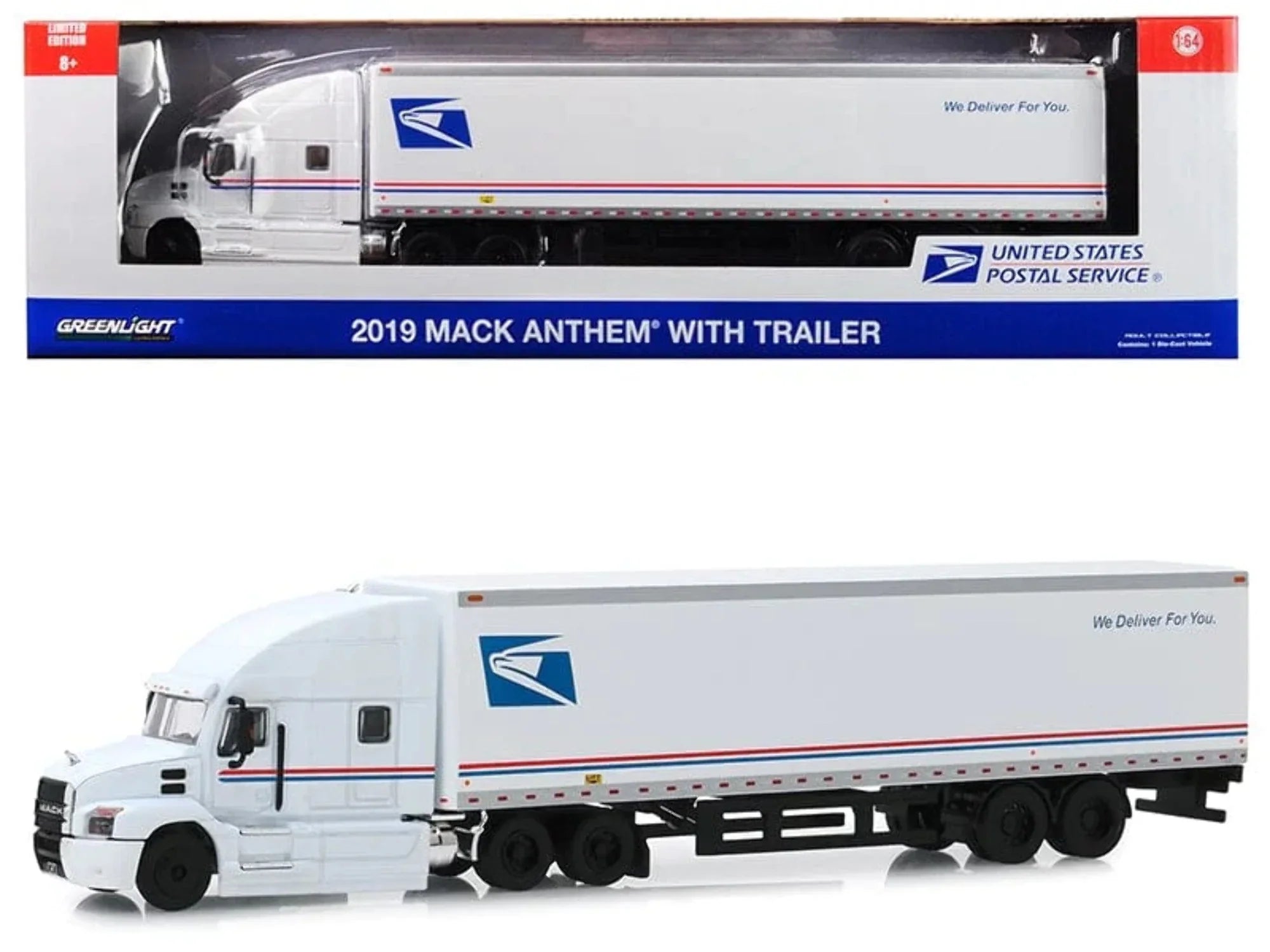 Greenlight 30090 2019 Mack Anthem 18 Wheeler Tractor-Trailer  United States Postal Service We Deliver for You 0.16 0.4 Diecast Model