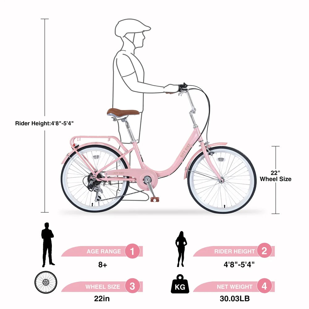 Yone jx je Kids Bike 22 Inch Bicycle for Girls Ages 8+Years, Aluminium Alloy Frame,7-speed Shifter and derailleur,Pink