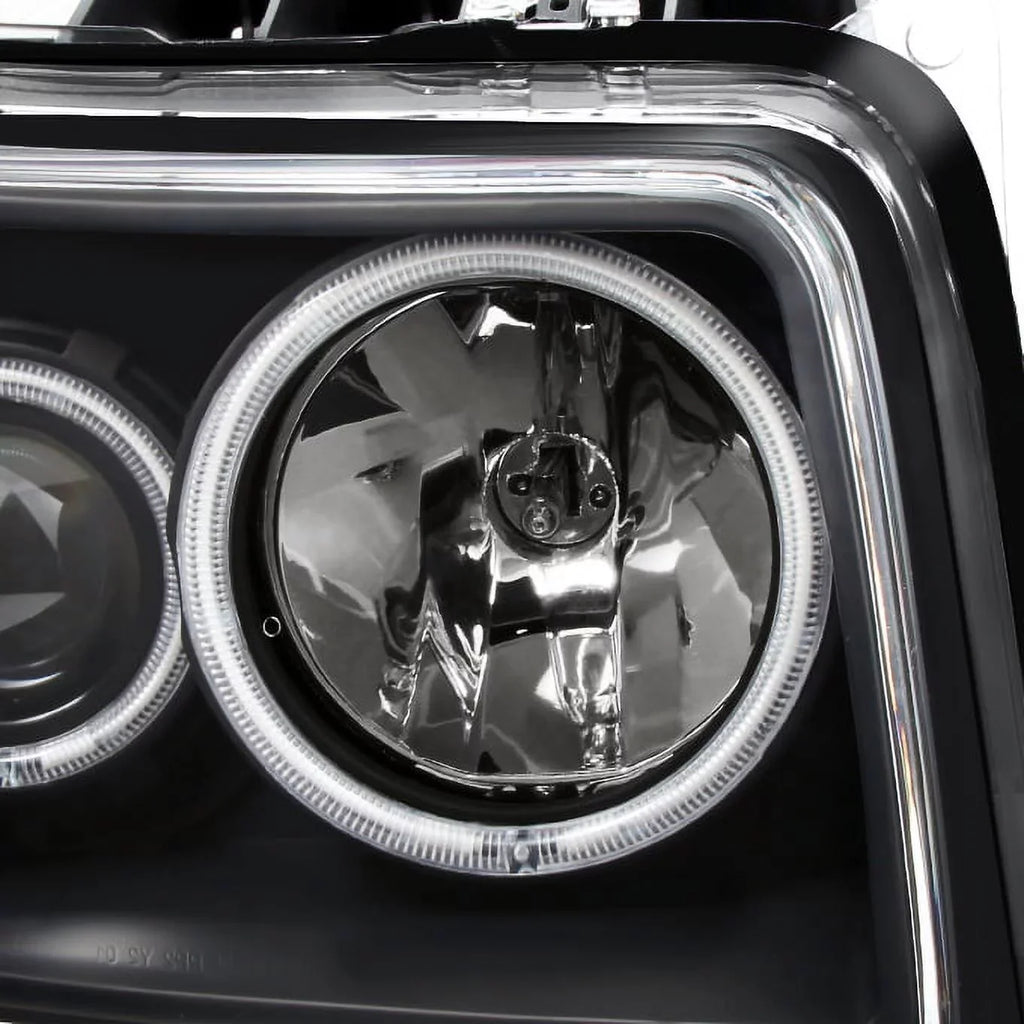 '- For 2007-2012 Nitro Dual  Halo Black Projector  Signal Headlights + Dark Red Tail Lights Combo