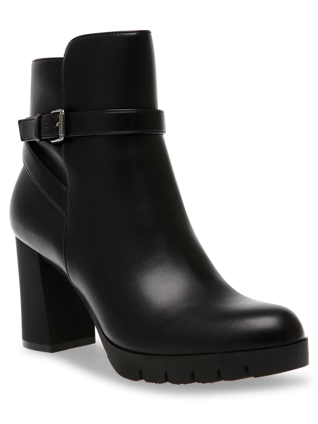 Womens Black Buckle Accent Cushioned Heidi Round Toe Block Heel Zip-Up Dress Booties 6 M