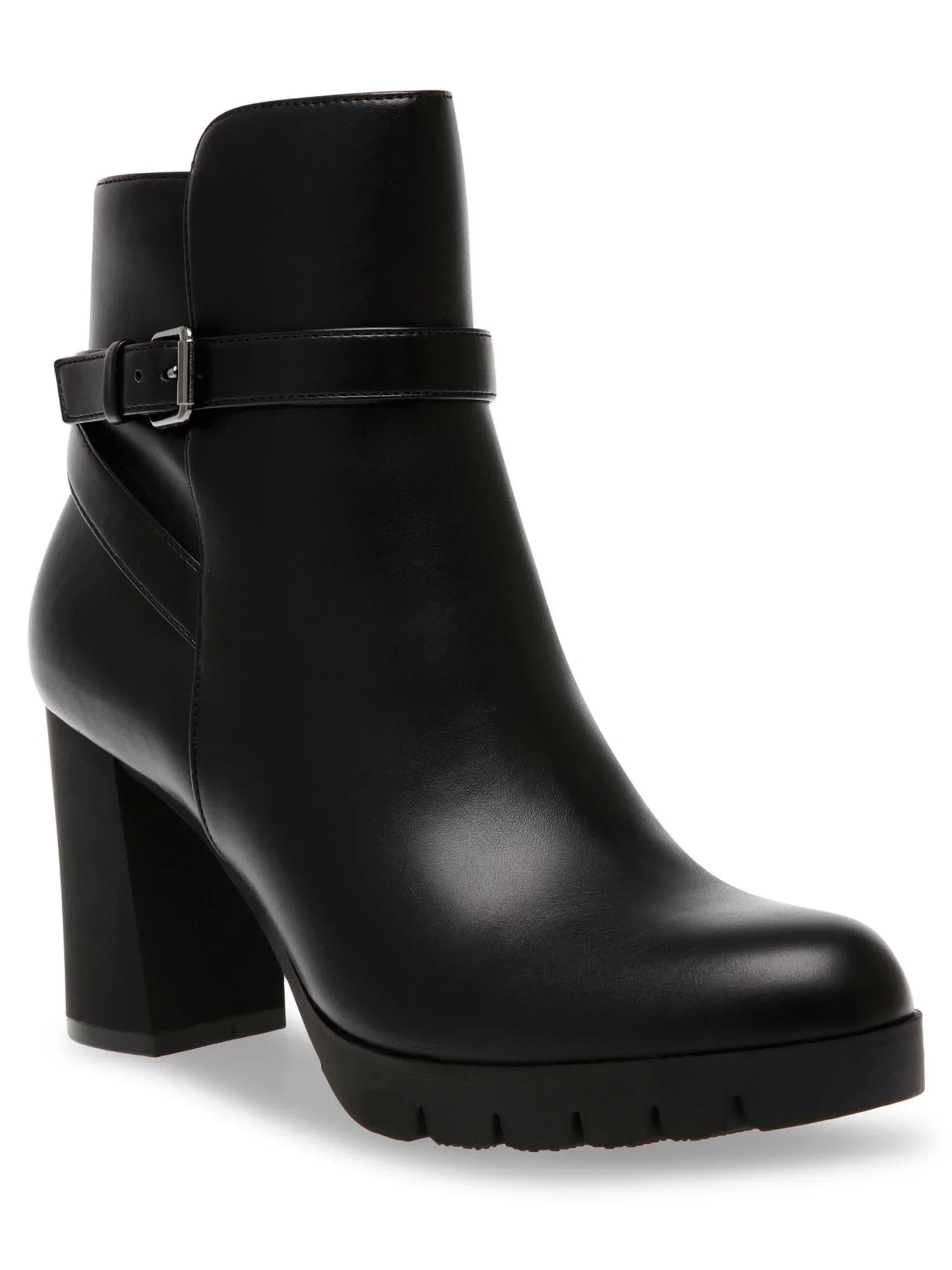 Womens Black Buckle Accent Cushioned Heidi Round Toe Block Heel Zip-Up Dress Booties 6 M