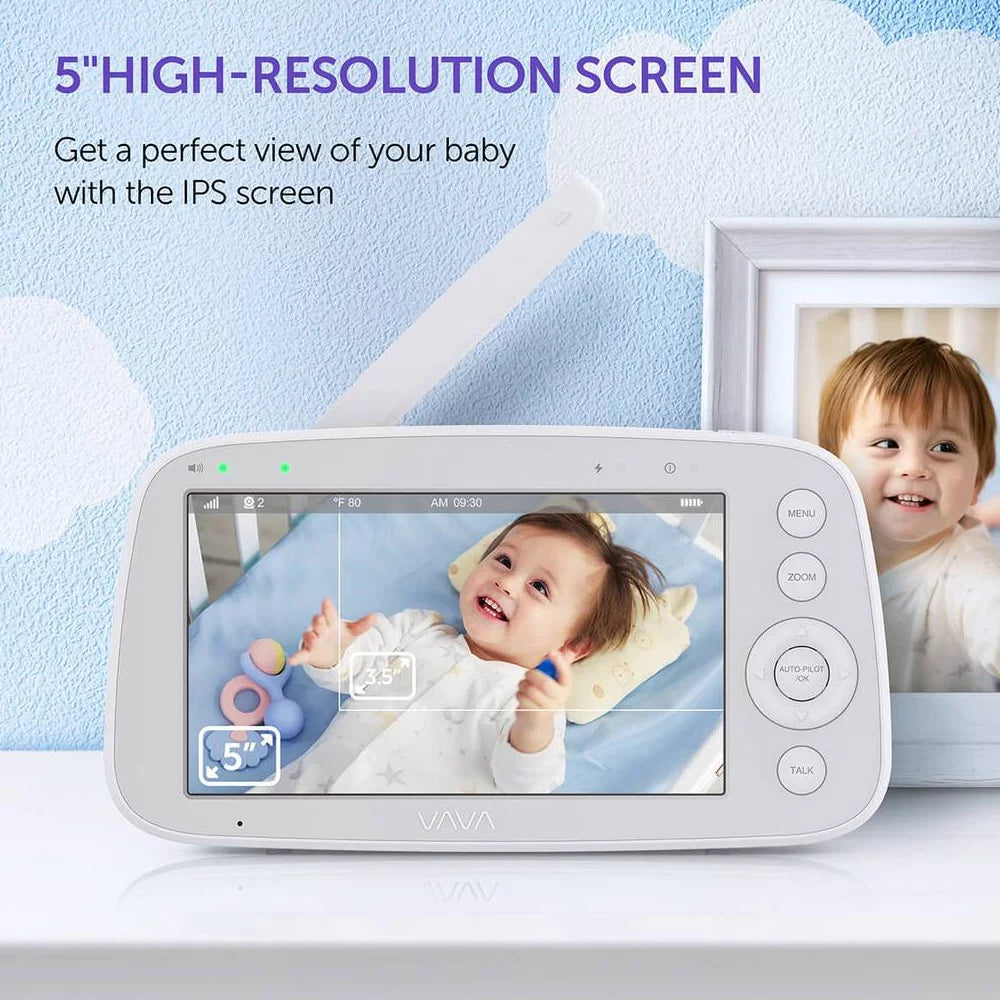 Video Baby Monitor with 5" 720P Handheld Screen and 2-Way Audio, White
