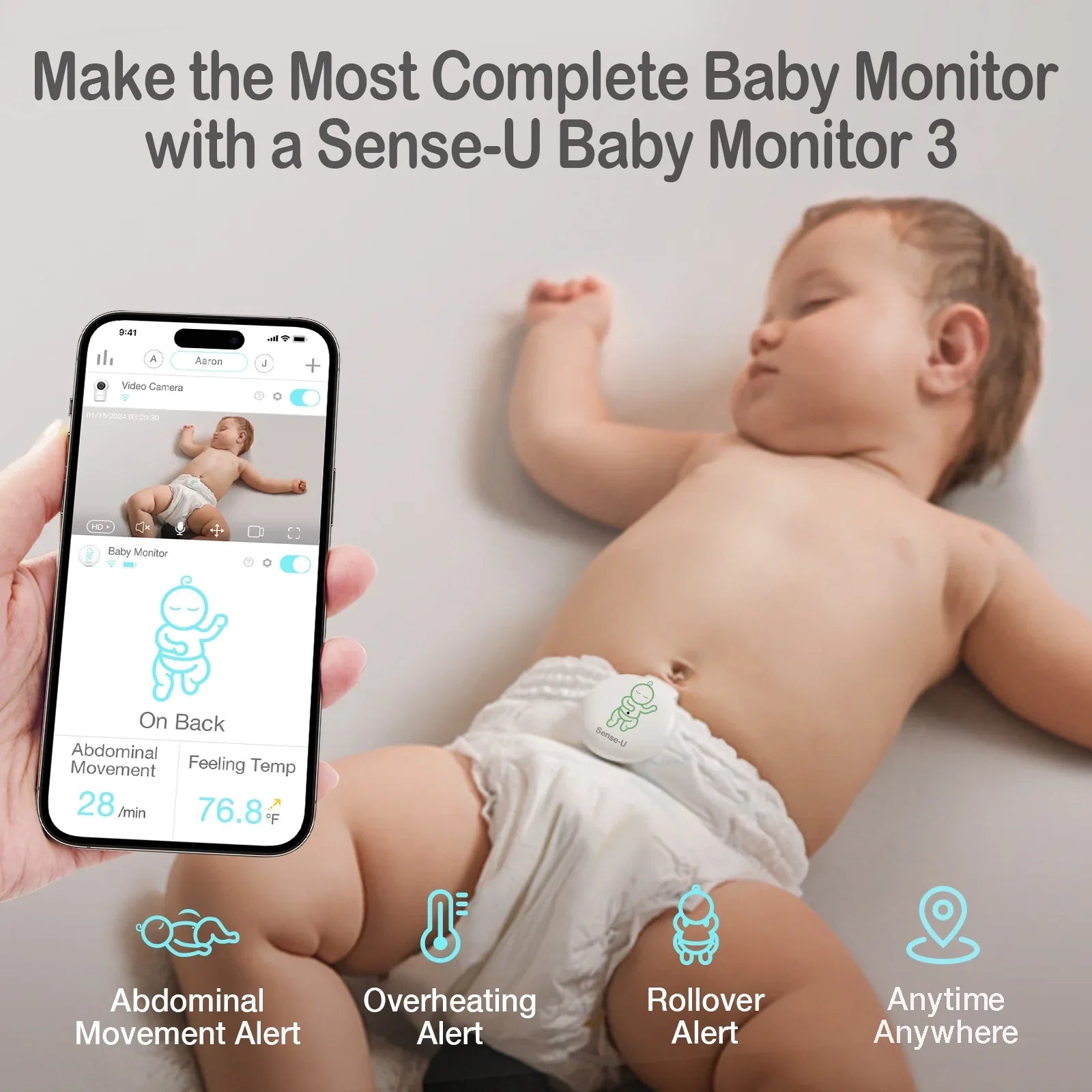 Sense-U Smart 2K Video Baby Monitor(& Eligible) with No Monthly Fee, Pan-Tilt-Zoom, Person/Baby Crying Sound/Motion Detection, 2-Way Talk, Night Vision, Background Audio, Activity Zone