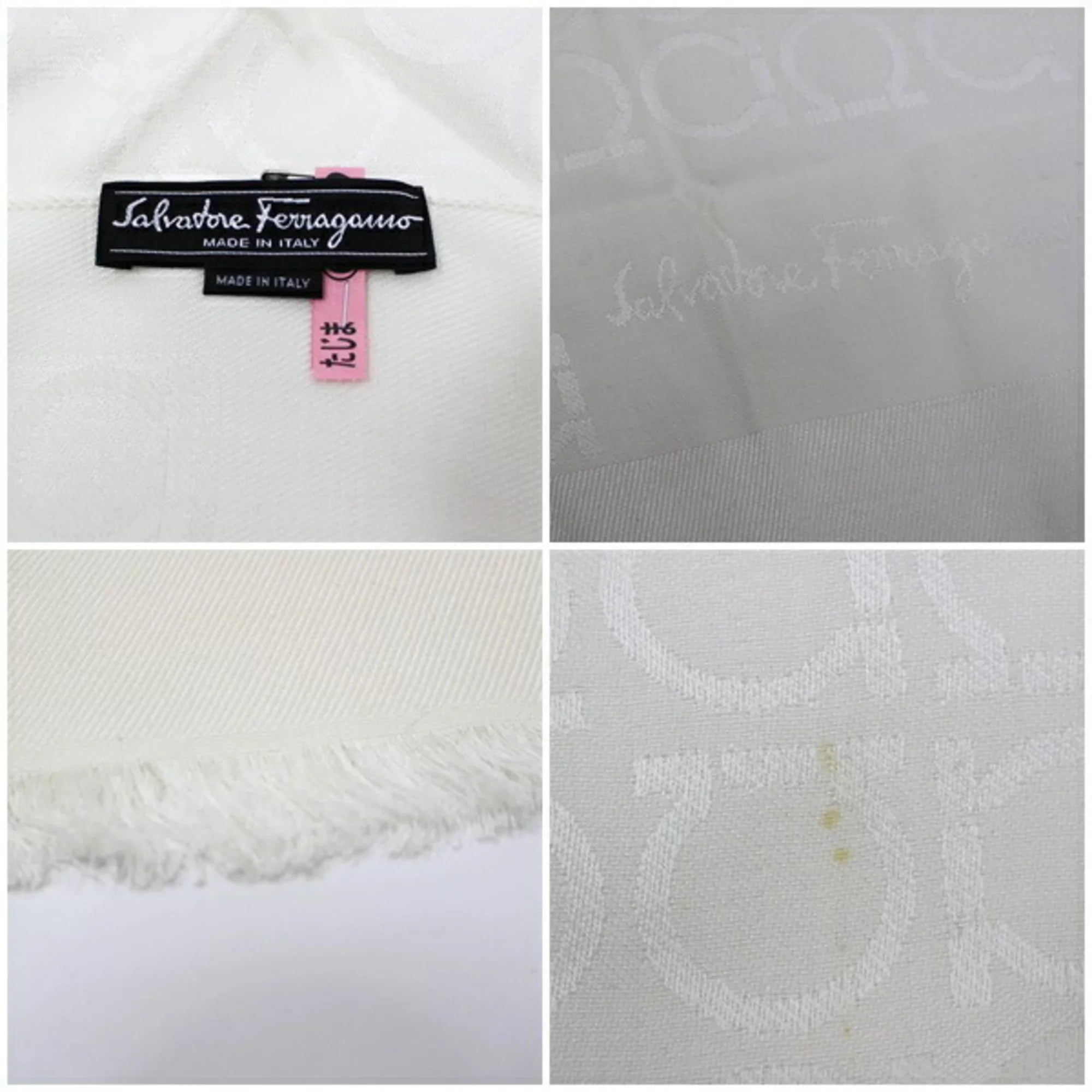 Pre-Owned Salvatore Ferragamo silk x wool stole white Gancini pattern  rank   ladies (Good)