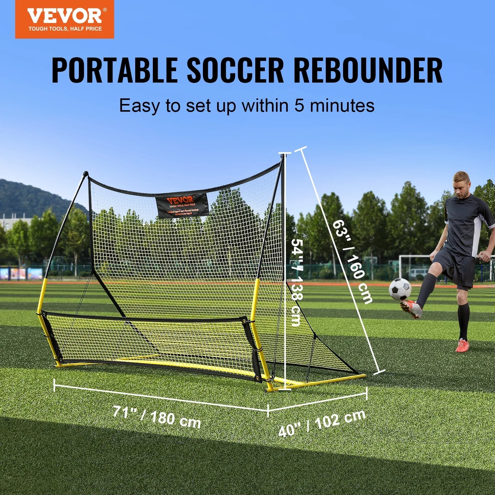 71"x40" Soccer Trainer 2--1 Portable Soccer Rebounder Net Portable Bag
