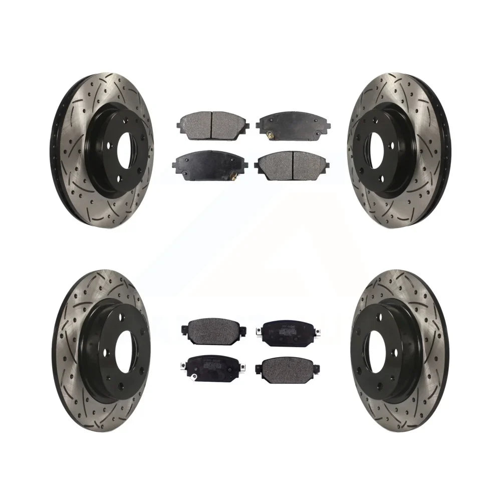 Transit Auto - Front Rear Coated Drilled Slotted Disc Brake Rotors And Semi-Metallic Pads Kit For 2019-2021 Mazda -3  -100589