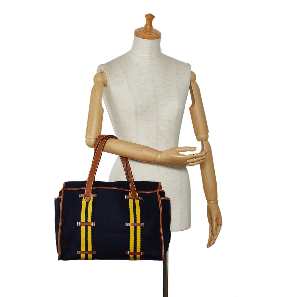 Pre-Owned Authenticated Hermès Cabas Camail Tote Bag Wool Fabric Blue Unisex (Good)