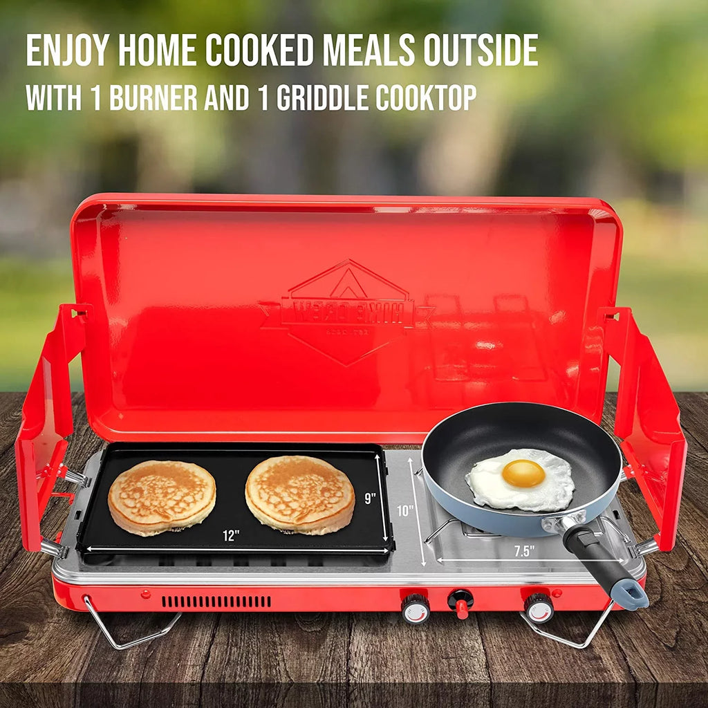 Hike Crew, 2in1 Gas Camping Stove, Portable Propane Grill/Stove, 2 Burners